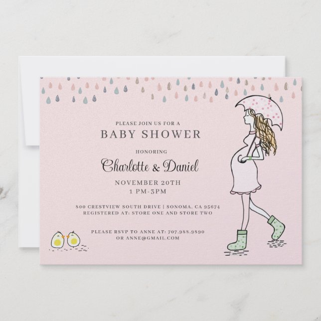 Invitación Fantasiosa Ducha de Bebé Rosa Claro para Mamá Emba (Anverso)