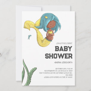 Invitación Fantasiosa Fiesta de Bebé de Sirena Afroamericana