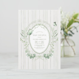 Invitación Fantasiosa Fiesta de Bebé Vintage con Verdor