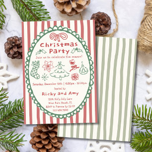 Invitación Fantasiosa Fiesta de Navidad Roja Dibujada a Mano