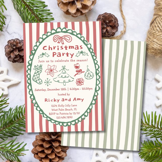 Invitación Fantasiosa Fiesta de Navidad Roja Dibujada a Mano  (Subido por el creador)