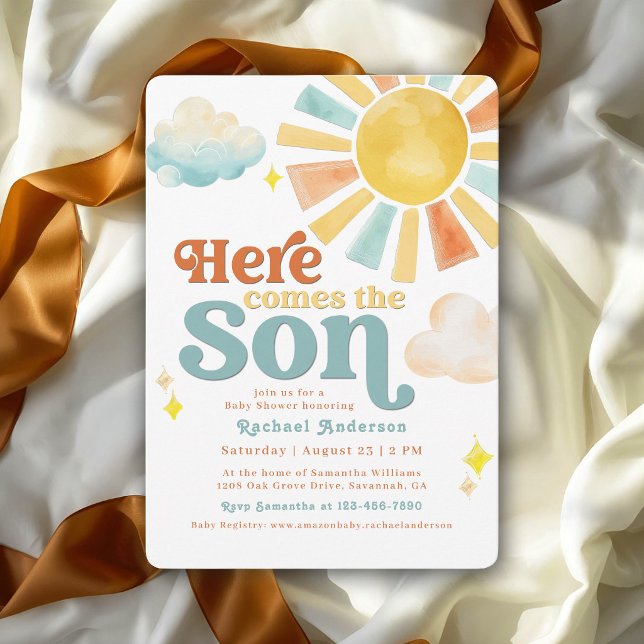 Invitación Fantasioso Aquí Viene el Sol Rayos de Sol Baby Sho (Subido por el creador)
