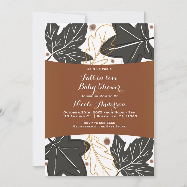 Invitación Fantasioso Baby Shower de Hojas de Otoño y Bellota (Anverso)