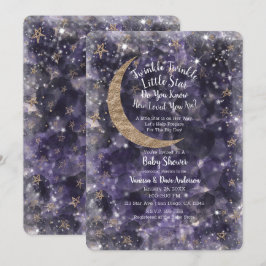 Invitación Fantasioso Baby Shower de Luna Estrellas Doradas y