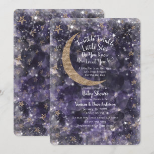 Invitación Fantasioso Baby Shower de Luna Estrellas Doradas y
