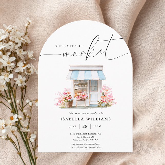 Invitación Fantasioso Floral Fuera del Mercado Despedida de S (The front of the invitation is shown at a 5x7 inch arch shaped. Choose size, paper, + corner style.
)