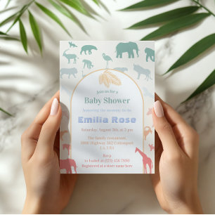 Invitación Fantasioso Safari Pastel de Shower para Bebé Anima