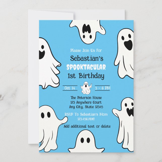 Invitación Fantasma azul de cumpleaños espeluznante (Anverso)