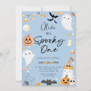 Invitación Fantasma azul de Halloween Primer cumpleaños