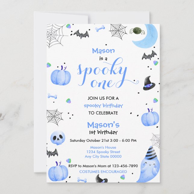 Invitación Fantasma azul espantoso primer cumpleaños (Anverso)