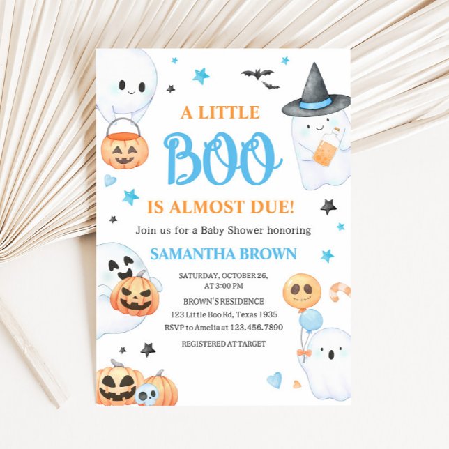Invitación Fantasma azul Halloween Pequeño Boo Baby Shower (A Little Boo Baby Shower Invitation
)