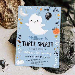 Invitación Fantasma Azul Tres Espíritus Halloween Cumpleaños