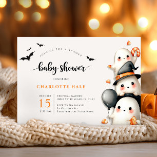 Invitación Fantasma Baby Shower Little Boo Halloween