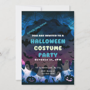 Invitación Fantasma Calabazas Halloween rosa azul cielo
