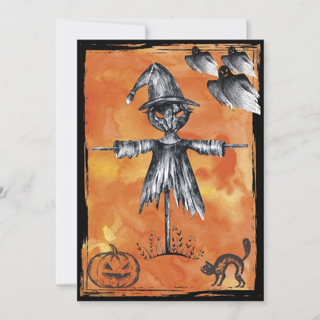 Invitación Fantasma candente de gato negro de Halloween (Anverso)