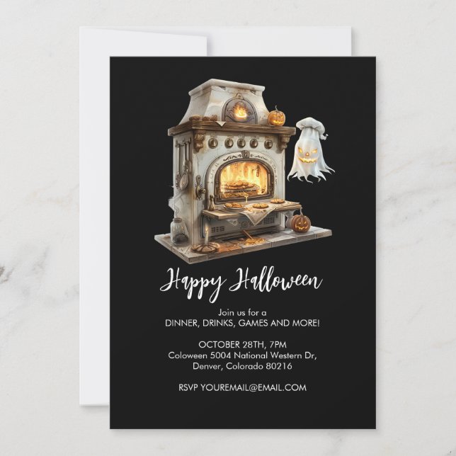 Invitación Fantasma chef con paloma de antigüedades, Hallowee (Anverso)