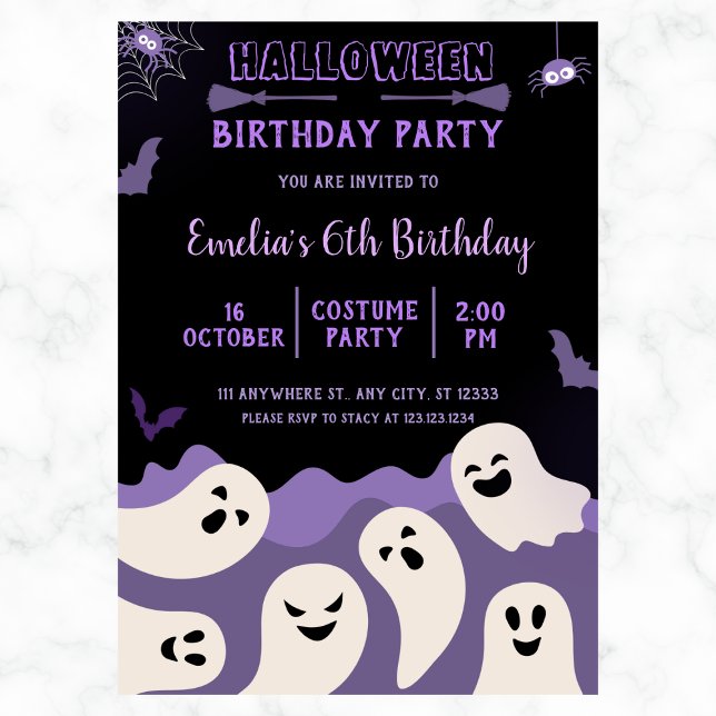Invitación Fantasma Chica Halloween Cumpleaños Cualquier Año  (Subido por el creador)