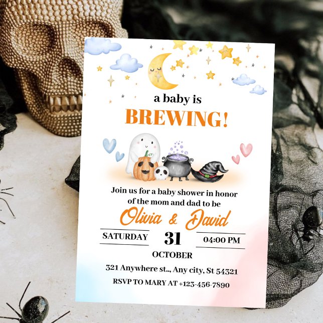 Invitación Fantasma, cielo lunar, Baby Shower de Halloween se (Subido por el creador)
