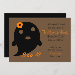 Invitación Fantasma Con Flor Y Palabra "Boo"