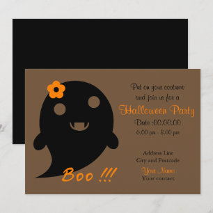 Invitación Fantasma Cuidada Con Flor Y Palabra "Boo"