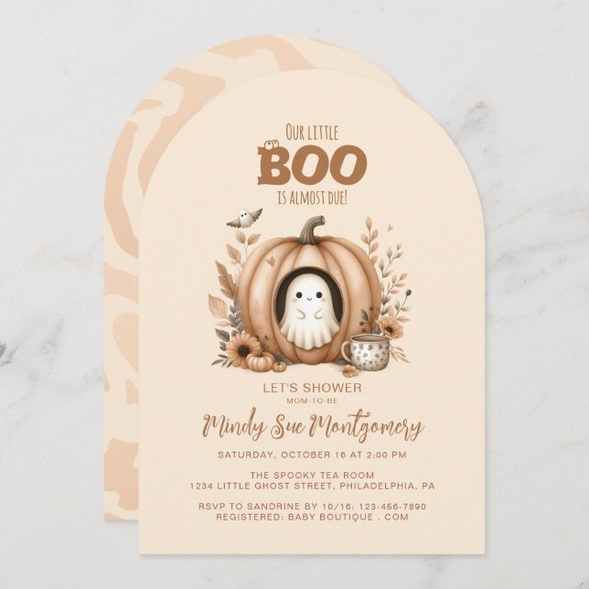 Invitación Fantasma Cuidadosa En Un Baby Shower De Calabaza (Anverso / Reverso)