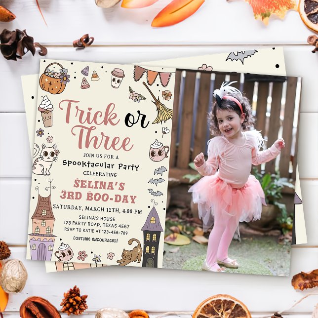 Invitación Fantasma de 3er cumpleaños de Cute Halloween (Subido por el creador)