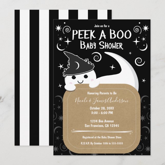 Invitación Fantasma de Bruja Peek a BOO Fiesta de Bebé de Hal (Anverso / Reverso)