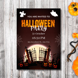 Invitación Fantasma de cementerio y fiesta de Halloween de la