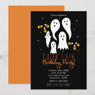 Invitación Fantasma de cumpleaños Halloween Fantasma y Candy 