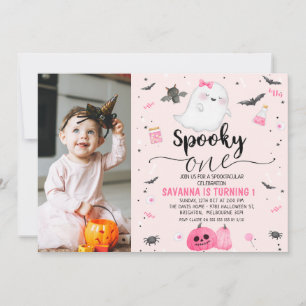 Invitación Fantasma de fotos rosas fantasmagórico Primer cump