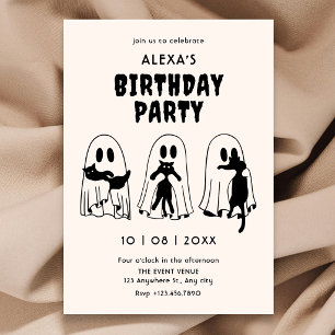 Invitación fantasma de gato negro cumpleaños 