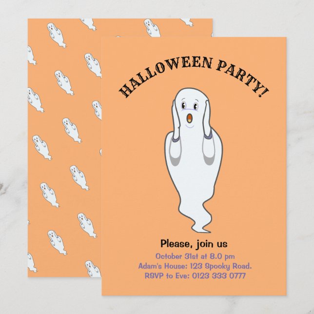 Invitación fantasma de Halloween (Anverso / Reverso)