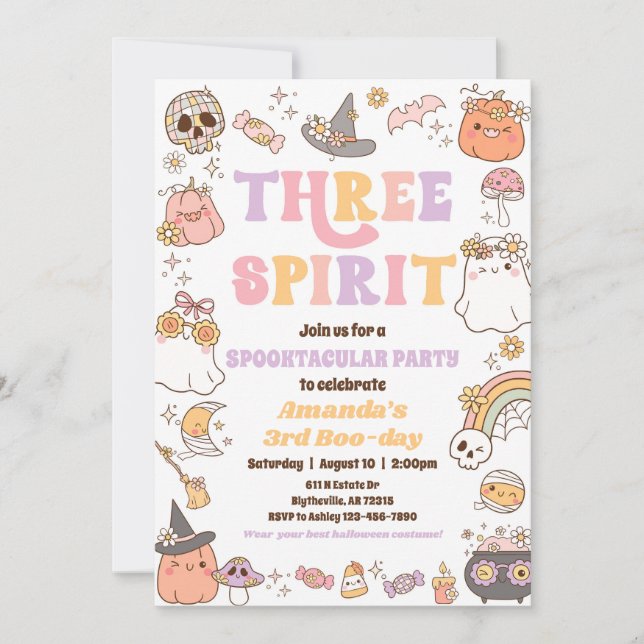 Invitación fantasma de Halloween con tres espíritu (Anverso)