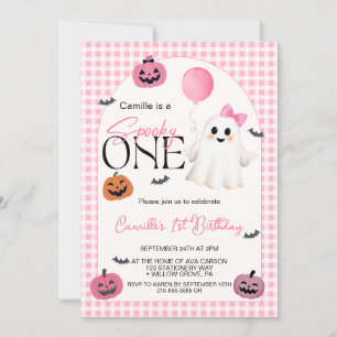 Invitación Fantasma de Halloween rosa lindo primer cumpleaños