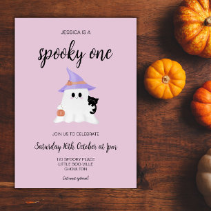 Invitación Fantasma de Halloween Rosado Chica de cumpleaños p