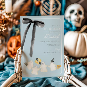 Invitación Fantasma de Halloween y cumpleaños de Black Bow
