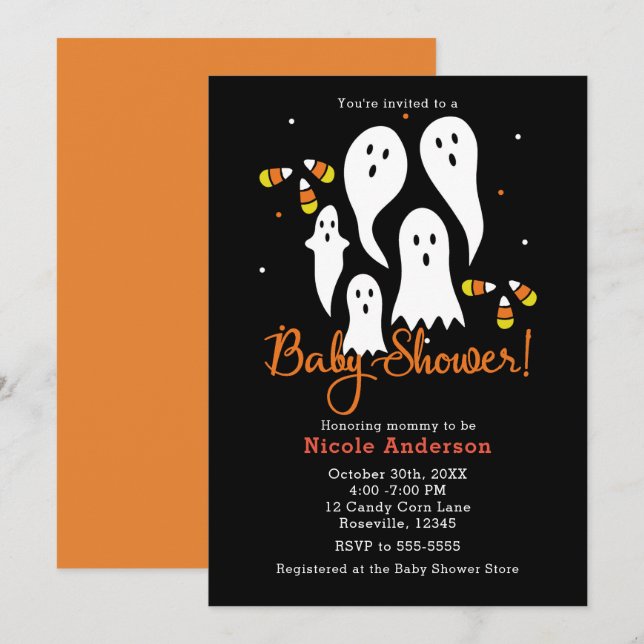 Invitación Fantasma de la fiesta de Halloween en Baby Shower  (Anverso / Reverso)