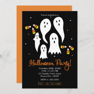 Invitación Fantasma de la fiesta de Halloween y Naranja negro