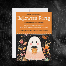 Invitación Fantasma de otoño con café de calabaza Halloween