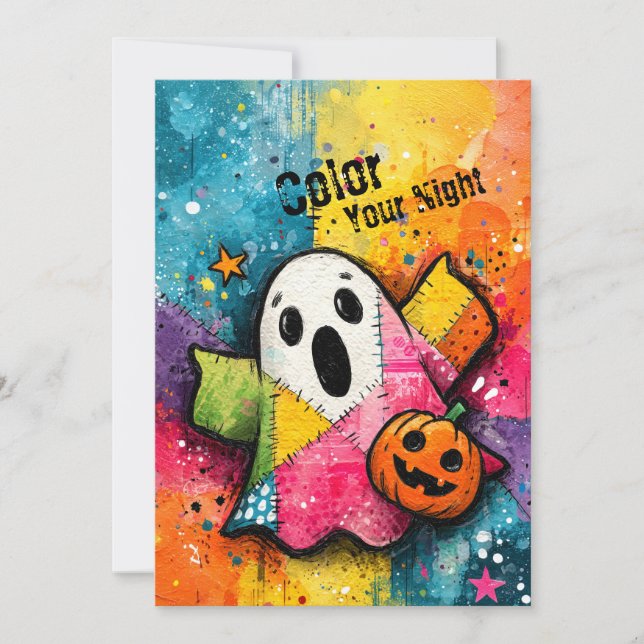 Invitación Fantasma de parches adorable Arte de salpicaduras  (Anverso)