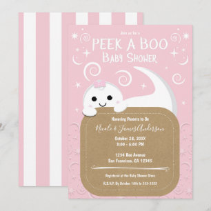Invitación Fantasma de Peek a BOO Rosa Baby Shower de Hallowe