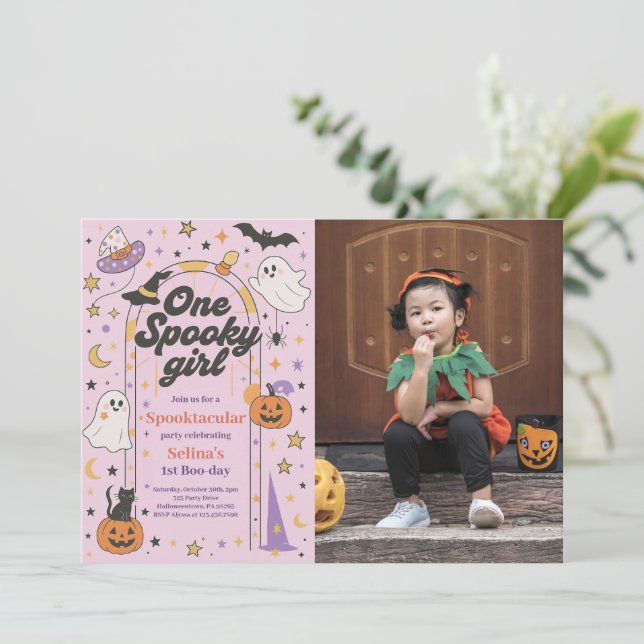 Invitación Fantasma de primer cumpleaños de un Chica fantasma (Anverso de pie)