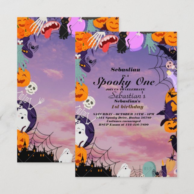 Invitación Fantasma de primer cumpleaños de un fantasma de Ha (Anverso / Reverso)