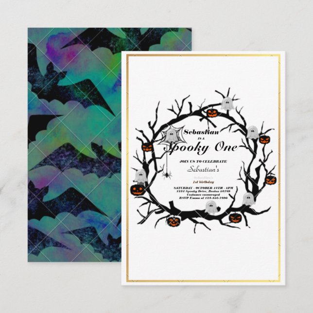 Invitación Fantasma de primer cumpleaños de un fantasma de Ha (Anverso / Reverso)
