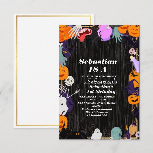 Invitación Fantasma de primer cumpleaños de un fantasma de Ha (Anverso / Reverso)