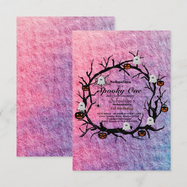 Invitación Fantasma de primer cumpleaños de un fantasma de Ha (Anverso / Reverso)