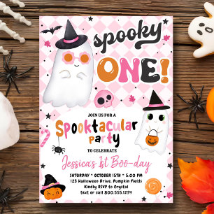 Invitación Fantasma de un fantasma rosado de Halloween Primer