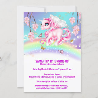 Invitación Fantasma de unicornio arcoiris mágico chica cumple