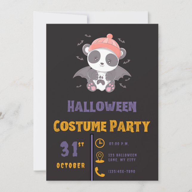 Invitación Fantasma de vampiros de Panda Cute Bats Halloween  (Anverso)