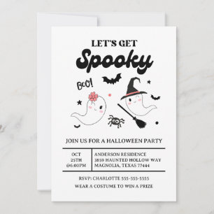Invitación Fantasma Espeluznante Boo Lindo Halloween Niña Ros